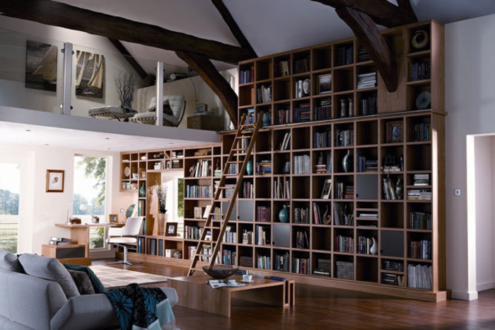 客厅设计现代客厅图书馆木家具的例子