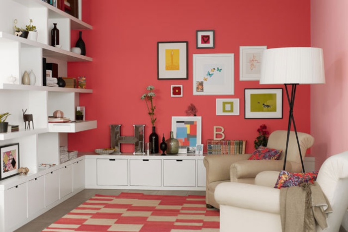 Diseño de sala de estar de color rojo de pared ejemplos de mobiliario de sala de estar