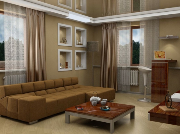 Living room curtains leather brown colors