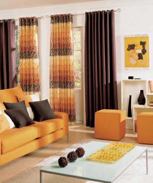 Living room curtains orange brown colors
