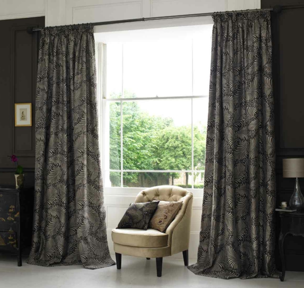 Living room curtains armchair window dark