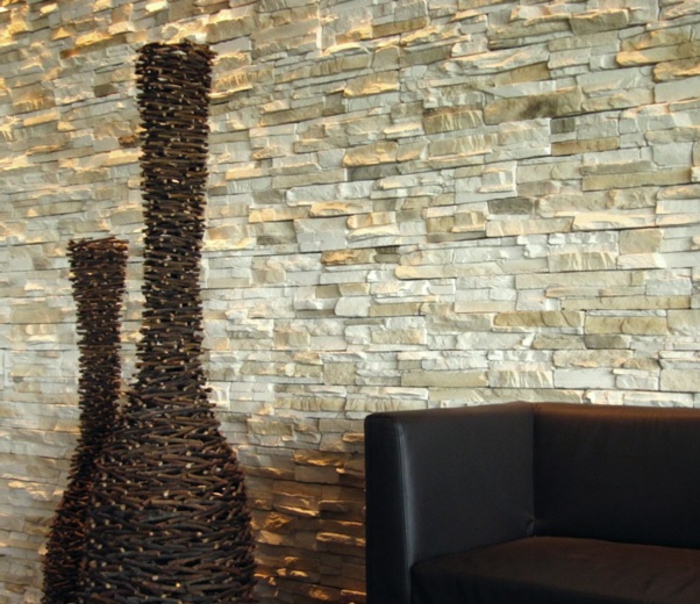 Dekorere Living Room Ideas Deko Vasen Steinwand Stue