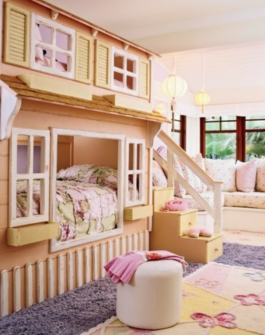 מיטות ילדה נהדרת טופס בתים פעמיים מיטת קומתיים