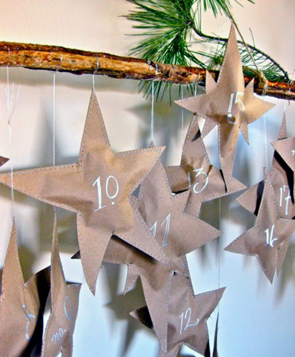 maak adventkalender zelf knutselen met papieren sterren