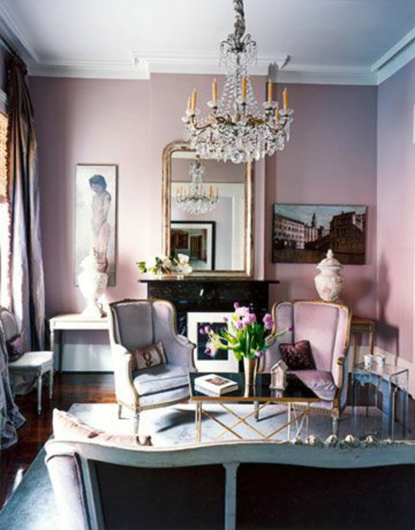 дневна стая класически стари роза стена боя орнаменти столове