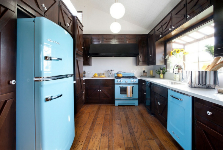 Американските хладилници Ретро Хладилник Голямото охлаждане Светло синьо