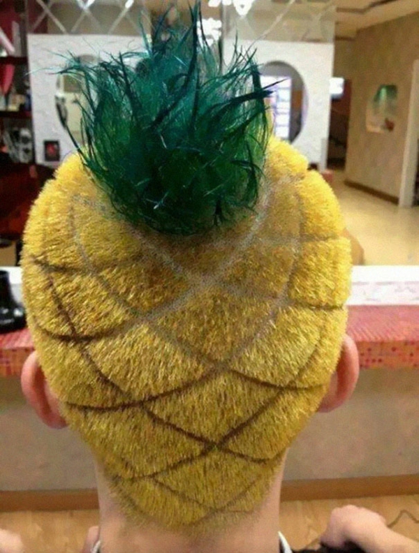 菠萝理发发型短男人黄色