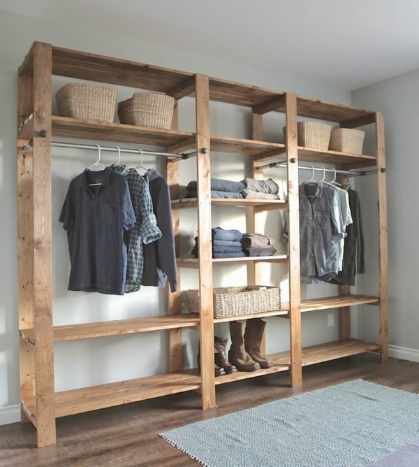 Dressing room wood shelf build your own open wardrobe