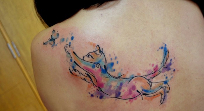 υδατογραφία τατουάζ ιδέα ώμου γυναίκες τατουάζ γάτα