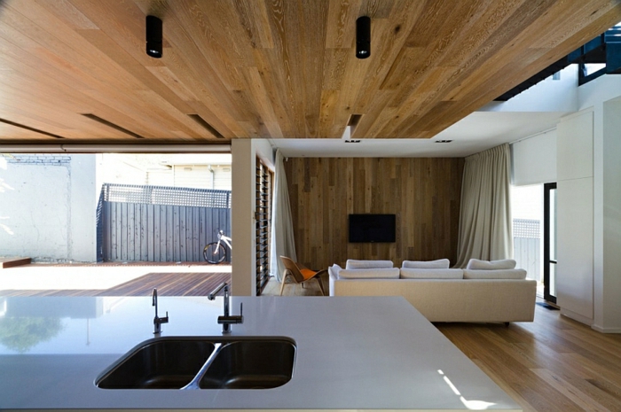 arkitektens hus moderne træ interiør trægulv træloft