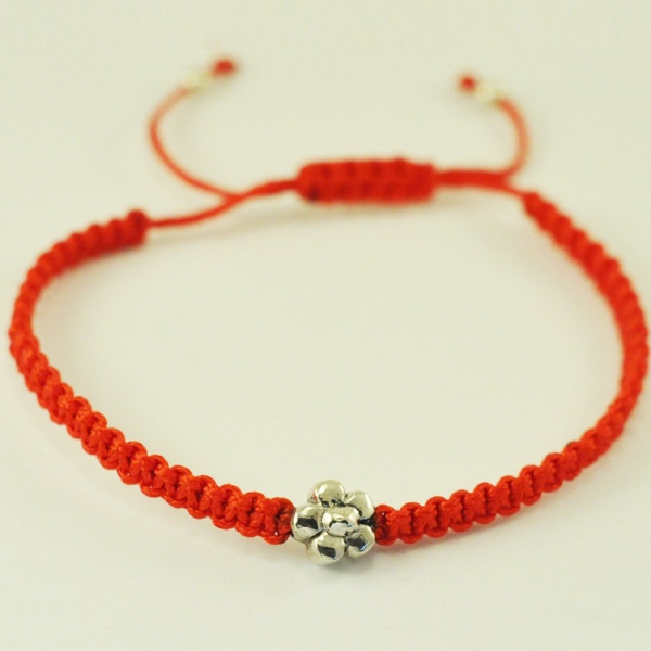 bracelet fil rouge argent fleur bijoux