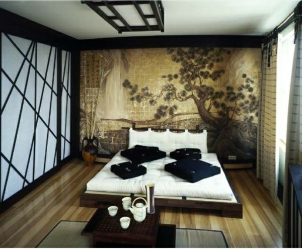 спалня ориенталски дизайн деко тапети легло
