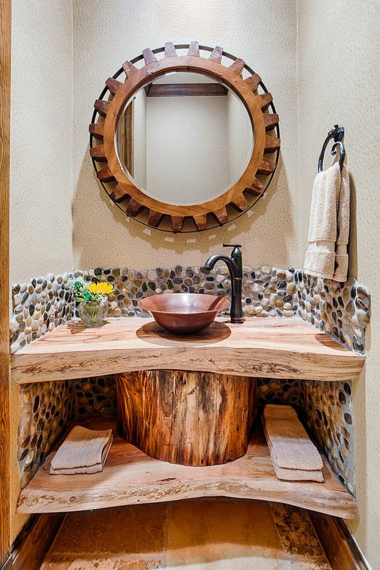 πολυτελή έπιπλα μπάνιου ρουστίκ ξύλινο πλαίσιο καθρέφτη από ξύλο έπιπλα μπάνιου