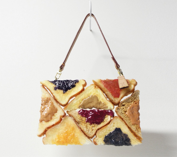 fancy handbags bread slices jam