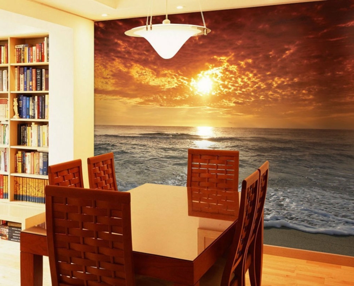 fancy wallpaper dining room landscape sea
