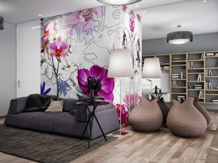 papel tapiz de lujo sala de estar diseño floral diseño de pared ideas