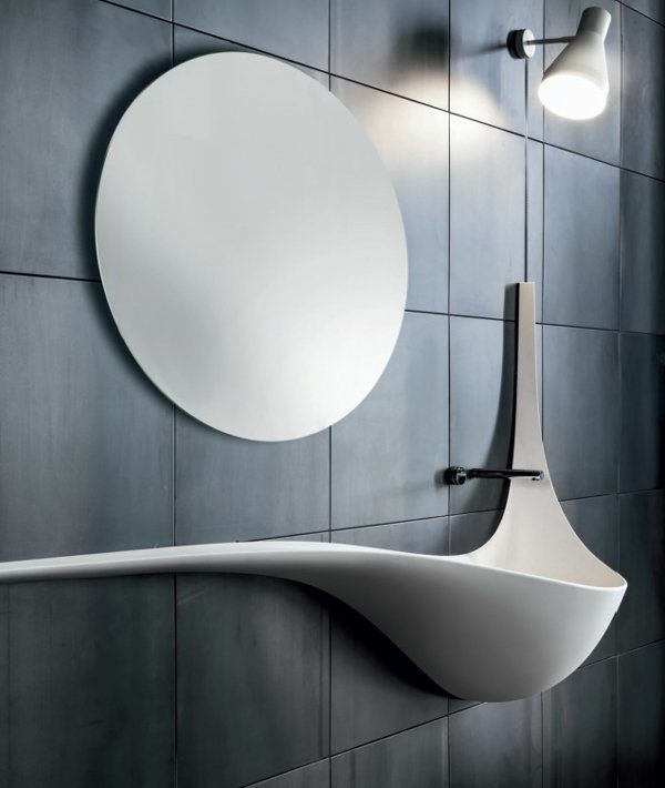 热闹水槽圆形浴室镜子浴室瓦片暗灰色
