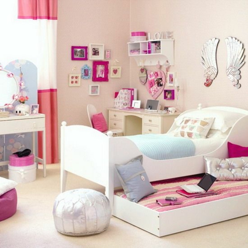 pull-out κρεβάτι παιδικό δωμάτιο κορίτσι κάθισμα μαξιλάρι ασημένιο γραφείο