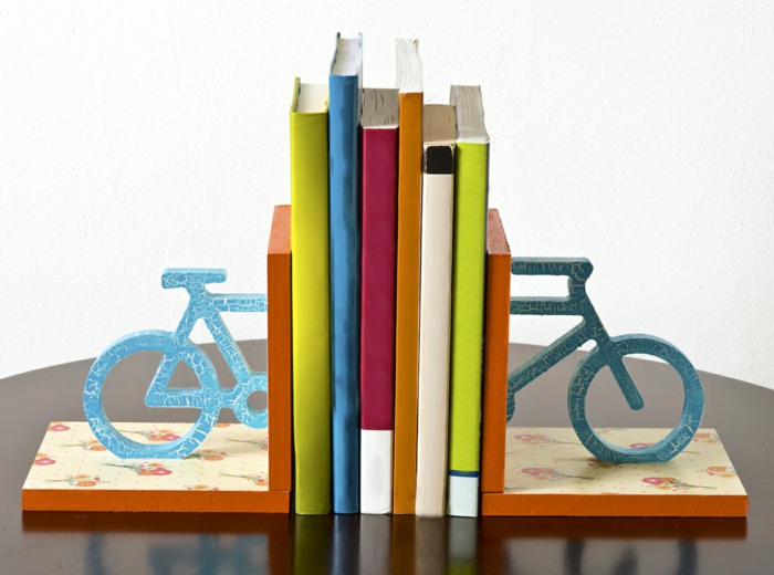 bibliothèque serre-livres bleu vélo bois
