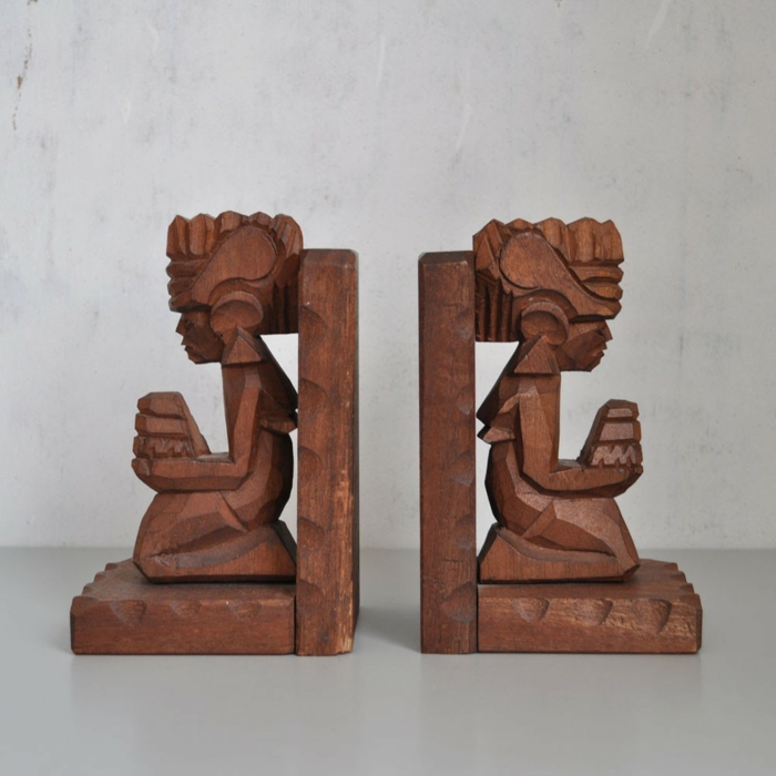 serre-livres sculpture sur bois figures d'art africain
