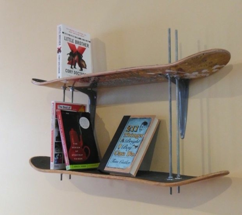 bookshelves from old skate boards