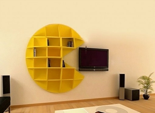 bookshelves yellow pacman shelf