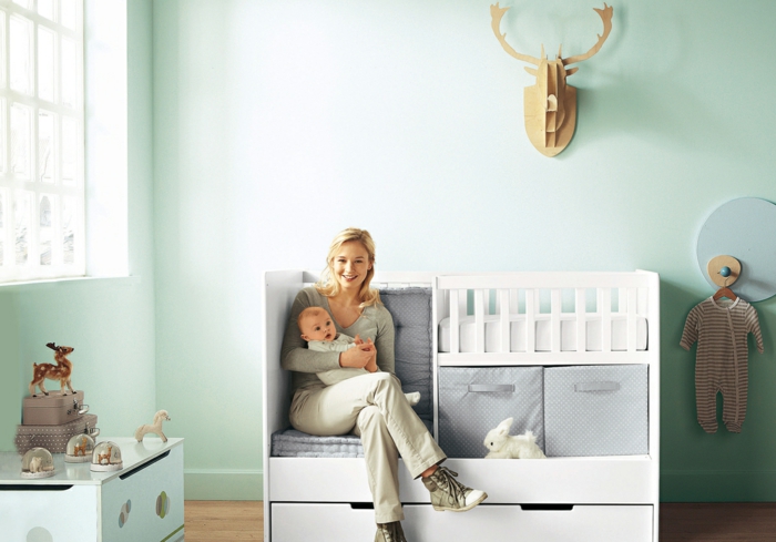 עריסה תינוק לקנות פונקציונלית עיצוב בן ישיבה אור ירוק צבע הקיר