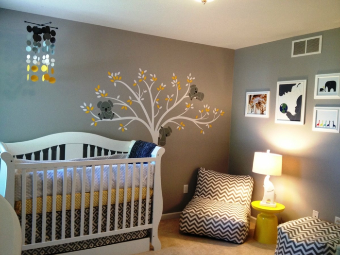 dětské postele design baby room wall decal strom nábytek zig zag pattern