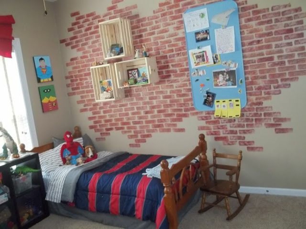 la decoración de la pared del imitat de la pared de ladrillo sí mismo hace el cuarto de cuarto de niños