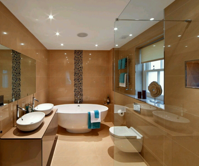 μπάνιο πλακάκια μπάνιο ιδέες φωτεινό μπάνιο φωτισμό τοίχο καθρέφτη στρογγυλό μπανιέρα