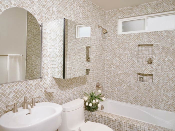 μπάνιο πλακάκια μπάνια ιδέες ουδέτερα σχέδια χρωμάτων ψηφιδωτά πλακάκια