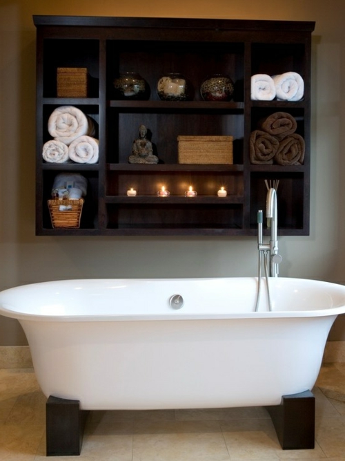 רהיטי אמבטיה עצמאית אמבטיה מדף קיר עשוי מעץ אגוז