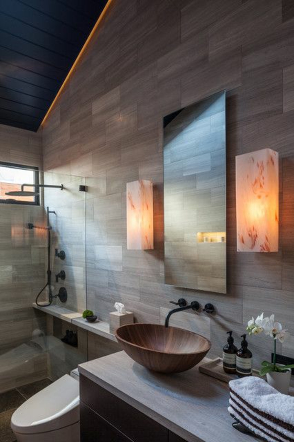 ideas de diseño de baño en estilo asiático espejo fregadero