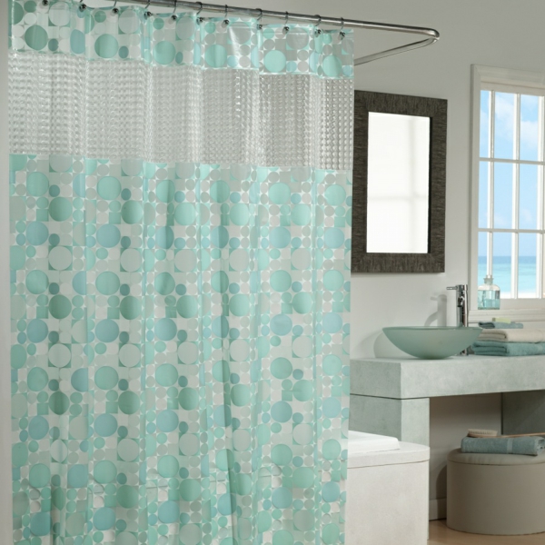 badeværelse brusebad gardin turkis prikker mønster farve gardiner
