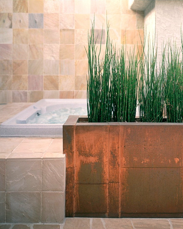 badeværelse opstillet indendørs planter bygget i plantebeholder