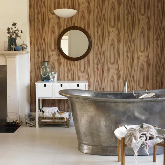 浴室木制效果墙装饰圆壁镜