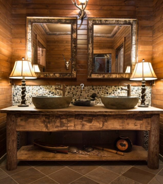 έπιπλα μπάνιου ιδέες από ξύλο στο στυλ της χώρας
