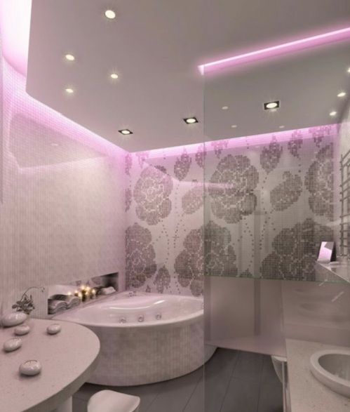 μπάνιο ρομαντικό φωτισμό στο λουτρό ροζ φως