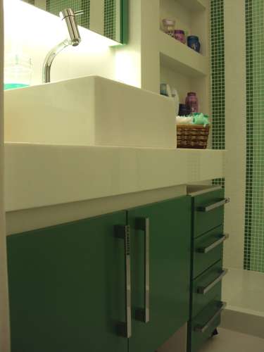 badkamer wand ontwerp groene tegel wastafel ijdelheid eenheid