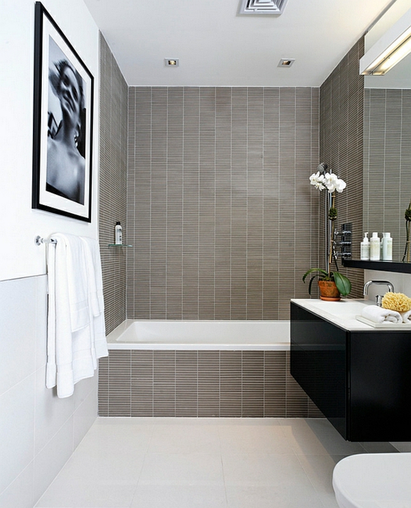 μπάνιο τοίχο σχεδιασμό πλακάκια ιδέες ντουλάπι μαύρο