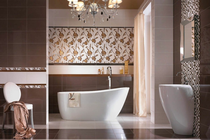 μπάνιο πλακάκια μπάνιο ιδέες floral μοτίβο freestanding μπανιέρα κελάρια
