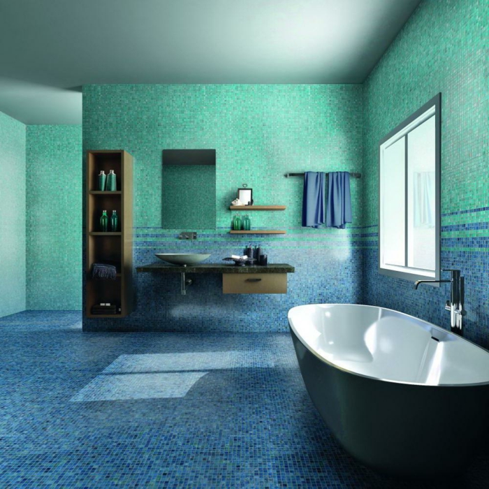 baño azulejos mosaico verde azul azulejos bañera