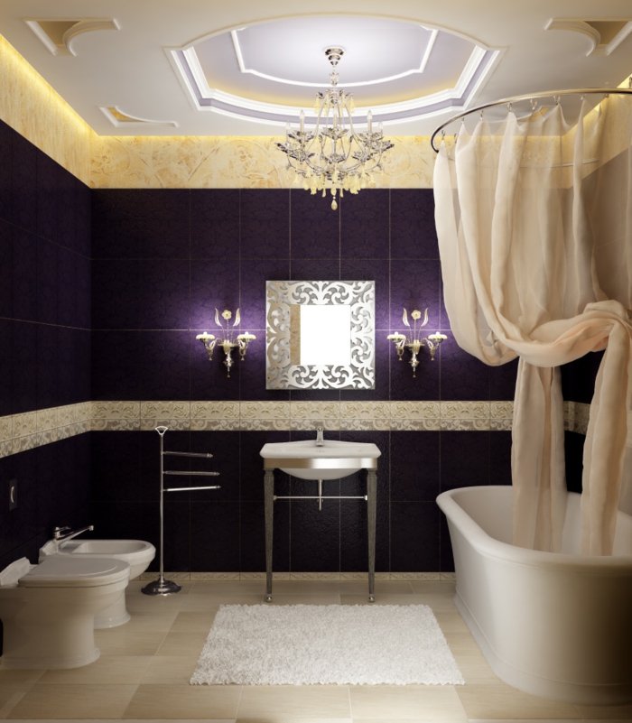 azulejos del baño iluminación elegante púrpura