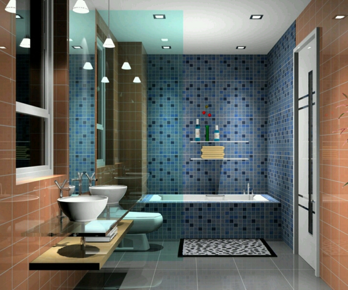 πλακάκια μπάνιου μωσαϊκό πλακάκια τοίχους σχεδιαστικές ιδέες μπανιέρα κρέμονται λάμπες