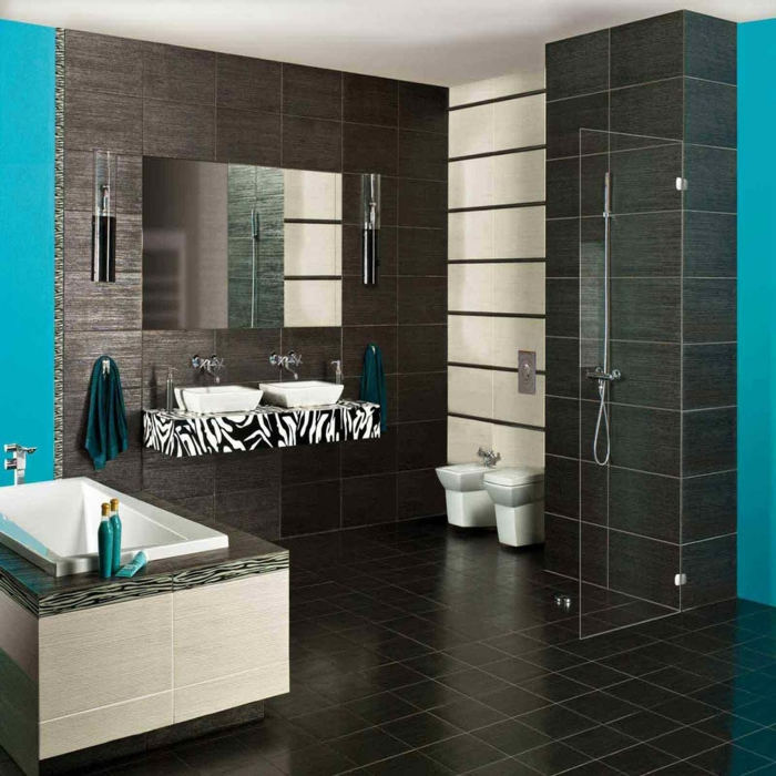 πλακάκια μπάνιου πορσελάνη πλακάκια δαπέδου τοίχοι μπλε τοίχους ντους μπανιέρα νεροχύτη