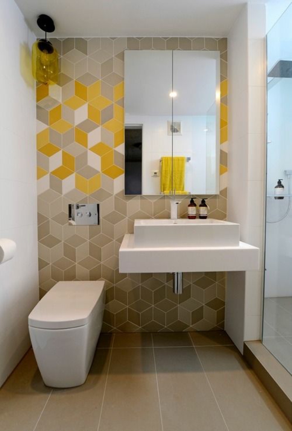 badeværelse design ideer badeværelse fliser væg fliser varme farver gul