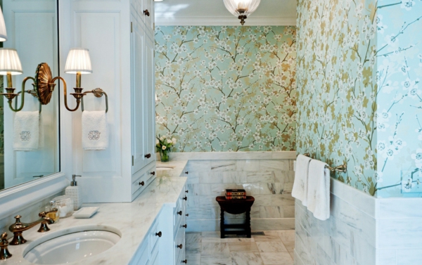 badeværelse design ideer moderne tapet blomstermønster