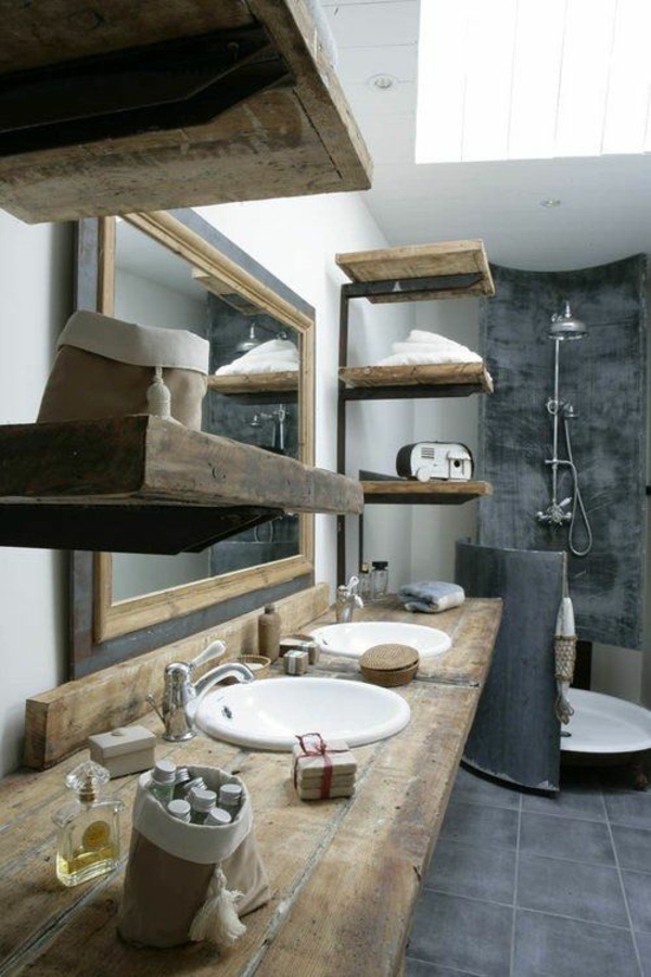 badeværelse design ideer rustikke naturlige materialer træ