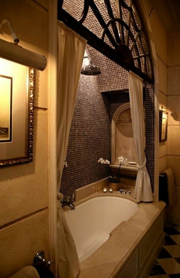 baño ideas de diseño bañera con cortinas de pared de partición