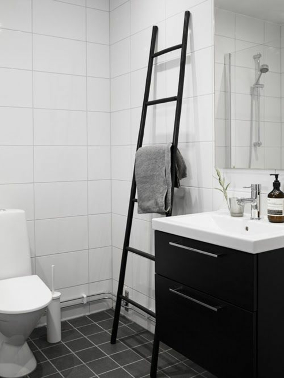 ιδέες μπάνιου έπιπλα μπάνιου ντουλάπι ντουλάπι ξύλινη σκάλα κλίμακα πετσετών